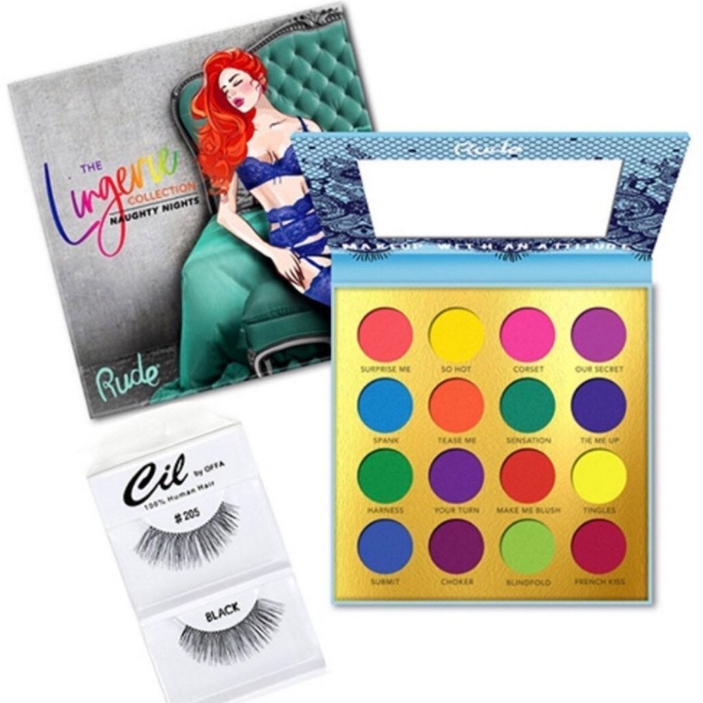 RUDE COSMETICS Eyeshadow Palette and 1 Pair of Natural Lashes